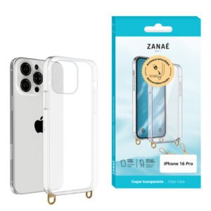 Coque transparente avec anneaux amovibles pour iPhone 16 Pro, Transparent