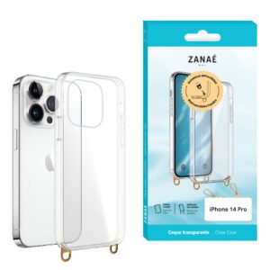 Coque transparente avec anneaux amovibles pour iPhone 14 Pro, Transparent