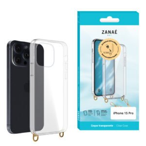Coque transparente avec anneaux amovibles pour iPhone 15 Pro, Transparent