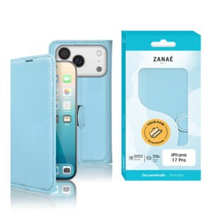 Etui Portefeuille Zanae pour iPhone 17 Pro, Bleu clair