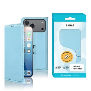 Etui Portefeuille Zanae pour iPhone 17 Pro Max, Bleu clair