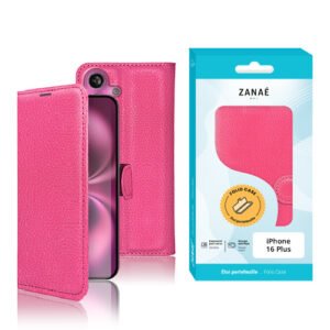 Etui Portefeuille Zanae pour iPhone 16 Plus, Fushia