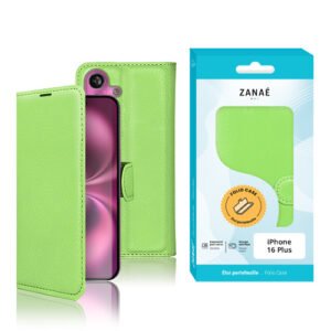 Etui Portefeuille Zanae pour iPhone 16 Plus, Vert