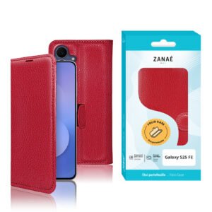 Etui Portefeuille Zanae pour Galaxy S25 FE, rouge