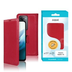 Etui Portefeuille Zanae pour Redmi 15, rouge