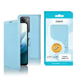 Etui Portefeuille Zanae pour Redmi 15, bleu clair