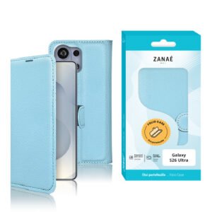 Etui Portefeuille Zanae pour Galaxy S26 Ultra, bleu clair