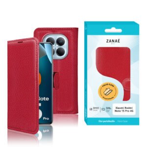Etui Portefeuille Zanae pour Redmi Note 15 Pro 4G, rouge