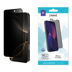 Verre trempe de confidentialite pour iPhone 17 / 16 Pro, Noir
