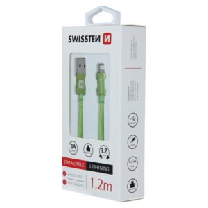 Cable textile, USB-A > Lightning, 1.2m, Swissten, Vert