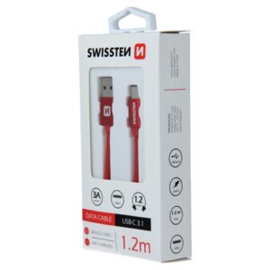 Cable textile, USB-A > USB-C, 1.2m, Swissten, Rouge