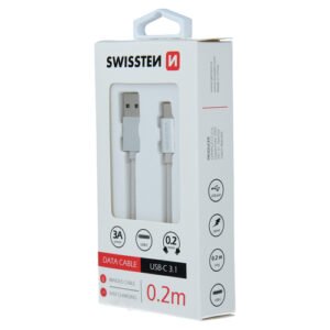 Cable textile, USB-A > USB-C, 0.2m, Swissten, Silver