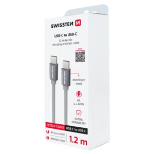 Cable, USB-C > USB-C, 1.2m, Swissten, Gris