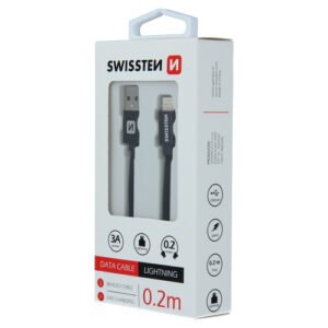 Cable textile, USB-A > Lightning, 0.2m, Swissten, Noir