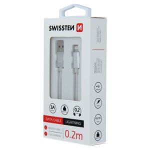 Cable textile, USB-A > Lightning, 0.2m, Swissten, Silver