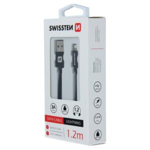 Cable textile, USB-A > Lightning, 1.2m, Swissten, Noir