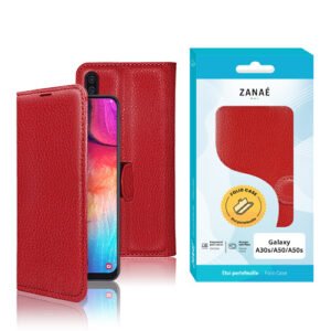 Etui Portefeuille Zanae pour Samsung Galaxy A30s / A50 / A50s, Rouge