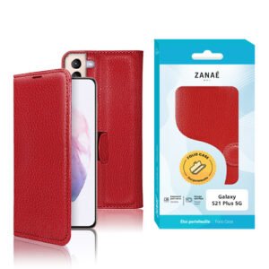 Etui Portefeuille Zanae pour Galaxy S21 Plus 5G, Rouge