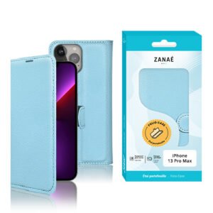 Etui Portefeuille Zanae pour iPhone 13 Pro Max, Bleu Clair