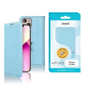 Etui Portefeuille Zanae pour iPhone 13 mini, Bleu Clair