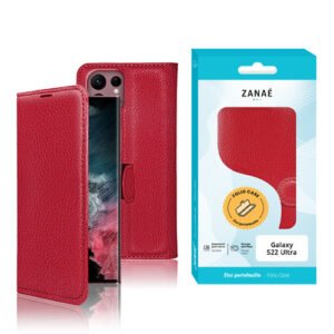 Etui Portefeuille Zanae pour Samsung Galaxy S22 Ultra, Rouge