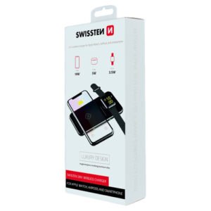 Chargeur par induction 10W, MagSafe, Swissten, Noir, 2-en-1 pour smartphone / Airpods ou Apple Watch