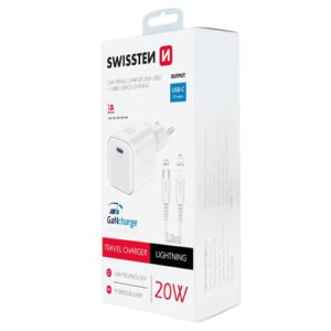Chargeur 20W, 1x USB-C, GaN / Power Delivery, cable USB-C > Lightning fourni, Swissten, Noir