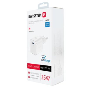 Chargeur 35W, 1x USB-C, GaN / Power Delivery, Swissten, Blanc
