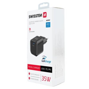 Chargeur 35W, 1x USB-C, GaN / Power Delivery, Swissten, Noir