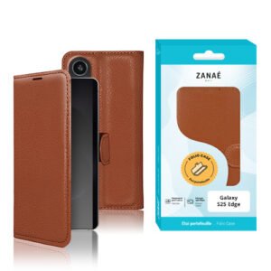 Etui Portefeuille Zanae pour Galaxy S25 Edge, Marron