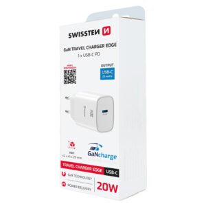 Chargeur 20W, 1x USB-C, GaN / Power Delivery, Swissten, Blanc