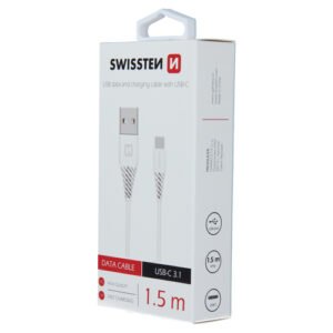 Cable, USB-A > USB-C, 1.5m, Swissten, Blanc