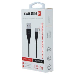 Cable, USB-A > Micro USB, 1.5m, embout 9mm special pour smartphone durci, Swissten, Noir