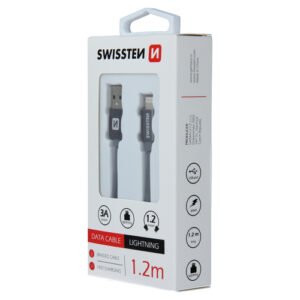 Cable textile, USB-A > Lightning, 1.2m, Swissten, Gris