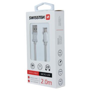 Cable textile, USB-A > Micro USB, 2m, Swissten, Silver