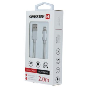 Cable textile, USB-A > Lightning, 2m, Swissten, Silver