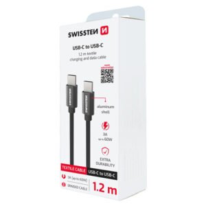 Cable, USB-C > USB-C, 1.2m, Swissten, Noir