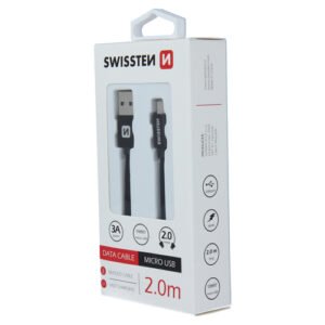 Cable textile, USB-A > Micro USB, 2m, Swissten, Noir