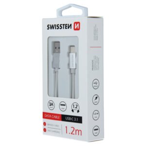 Cable, USB-A > USB-C, 1.2m, Swissten, Silver