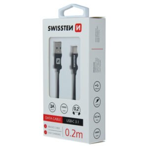 Cable textile, USB-A > USB-C, 0.2m, Swissten, Noir