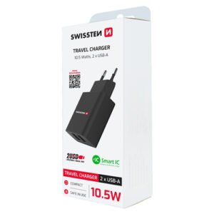 Chargeur 10W, 2x USB-A, Swissten, Noir