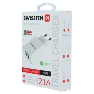 Chargeur 10W, 2x USB-A, Swissten, Blanc
