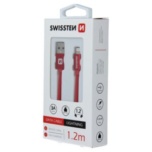 Cable textile, USB-A > Lightning, 1.2m, Swissten, Rouge