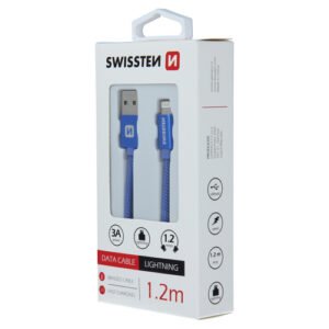 Cable textile, USB-A > Lightning, 1.2m, Swissten, Bleu